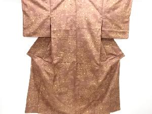 アンティーク　花模様織出し十日町紬着物